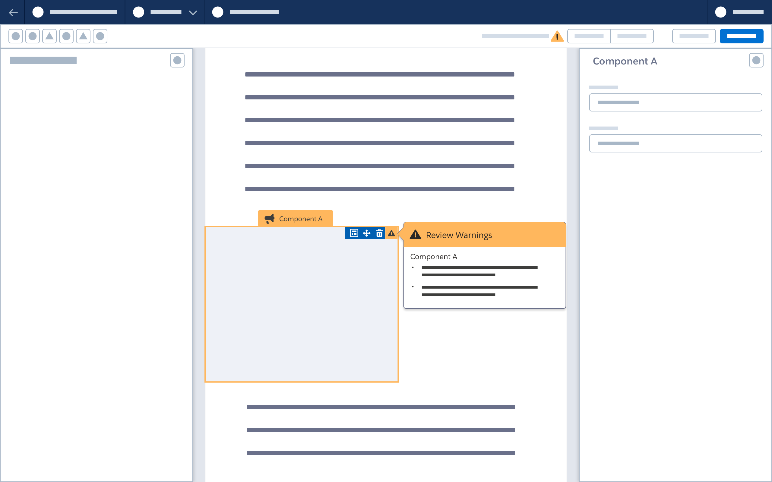 Wireframe showing the hover state of hovering over a warning icon on an invalid component.